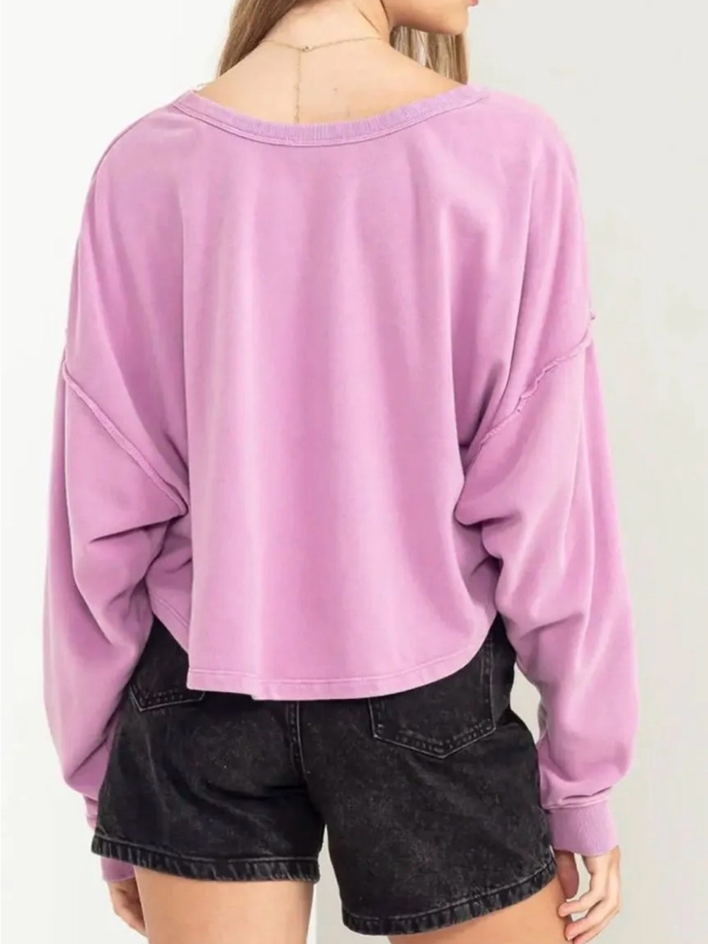 NWOT Double Zero Lavender Lightweight Cropped Oversized Sweatshirt - Picture 3 of 5